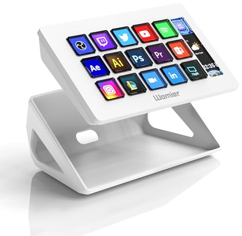 D15 Stream Controller, Production Console for Livestream Audio Video Design, 15 Custom Macro LCD Keys, 1 Side Info Screen Display, Trigger Actions in OBS Studio Streamlabs Twitch YouTube, White