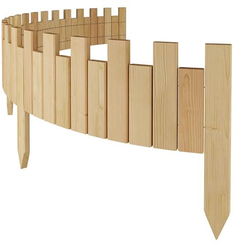 Floranica Bordure de Jardin en Bois Clôture d'Extérieur 200 cm x 20 cm Nature Barrières de Jardin Piquets d'ancrage Bordure de Gazon Palissade