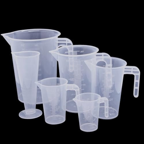 6 Pcs Jarra Medidora Plastico, 50/100/250/500 ml 1 Litro Vaso Graduado, Taza Medidora, Vaso Medidores Precisión, Dosificador Plastico Reutilizables con Asa para Cocina Hornear Repostería Laboratorio