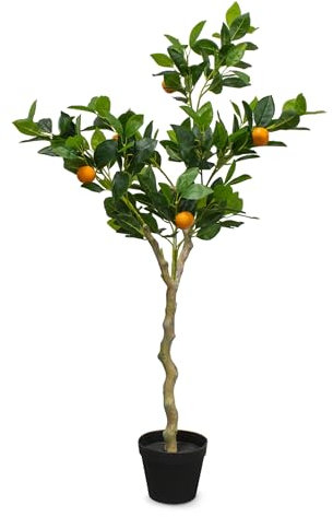 Planta artificial de naranjo en maceta negra – 118 x 40 cm – Árbol artificial en maceta con 10 naranjas – Arte Naranja Planta en maceta Árbol Decorativo Árbol Artificial Planta de Interior Naranja