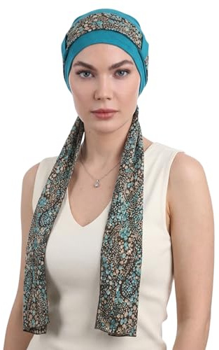 Deresina Headwear Chemo Kopfbedeckung für Frauen, Bambusmütze mit abnehmbarem Schal, EmpowerWrap, Turban für Damen, Haarschutz bei Chemotherapie, Tuch für Haarverlust, vollständiger Kopfschutz