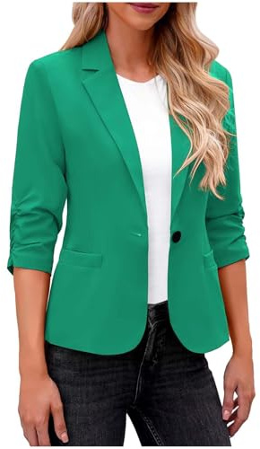Dyhxuan Blazer pour femme - Élégante veste blazer à manches 3/4 - Décontractée - Sportif - Col à revers - Veste de costume ouverte à l'avant - Veste de costume pour le bureau, vert, M