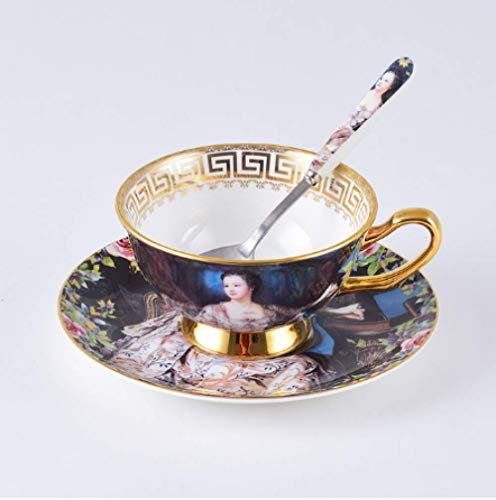 Service à thé Vintage en Porcelaine Anglaise dorée, Voir l'image Principale, avec cuillère, Tasses et soucoupes élégantes, Tasse à thé en Porcelaine Anglaise, Service,