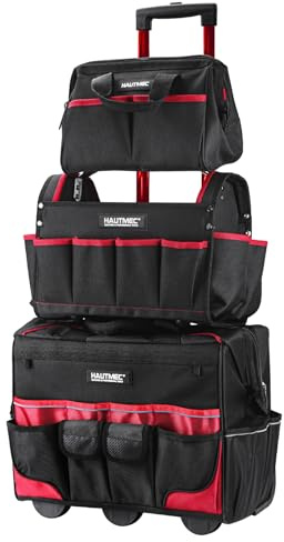 HAUTMEC 3-Piece Rolling Tool Bag Set, 18 Tool Bag on Wheels, 15 Open Tool Tote & 12 Samll Foldable Bag, Heavy-Duty Wide Mouth Tool Box with High-Density Oxford, Off-Road Wheels – HTTBM25006