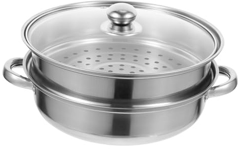 TOBBOMEY Olla Vaporera de Acero Inoxidable Doble Capa para Cocer Verduras al Vapor Cacerola Doméstica Fácil de Limpiar y Uso Práctico