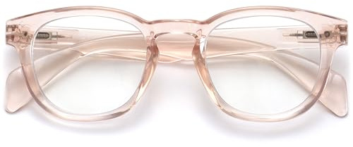 OPULIZE AWE Occhiali luce blu donna e uomo - Occhiali da lettura Antibagliore - Occhiali per computer e gaming - Protezione UV - Rotondo retrò - Rosa trasparente +0,00