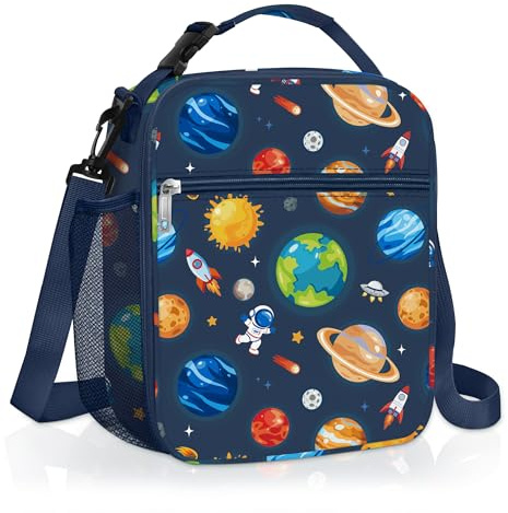 Clastyle Rymdisolerad barn lunchväska stjärna stor termisk kylväska för baby picknick skola småbarn lunchlåda bärkasse, Blue Planet