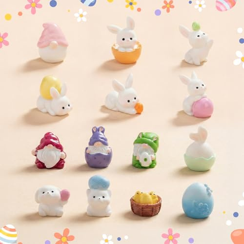 SilverChry 14Pcs Adornos Paisaje en Miniatura de Pascua, Decoracion Tarta Conejitos, Decoraciones Conejito Pascua, Figuras Miniaturas Duendes Pascua, Mini Gnomos Pascua, Little Pocket Bunny Decorative