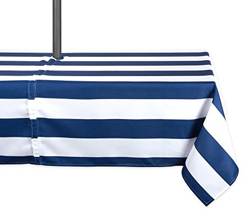 DII Cabana Stripe Outdoor Zippered Tabletop Collection, Stain/Wrinkle Resistant & Waterproof, 60x84, Nautical Blue