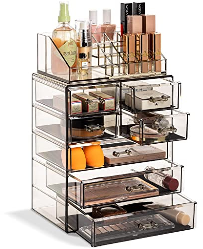 Sorbus Organizador Transparente de Maquillaje cosmético, Almacenamiento de Maquillaje y joyería, Estuche y exhibición, diseño Espacioso, Soporte para tocador, tocador y encimera (3 cajones Grandes, 4
