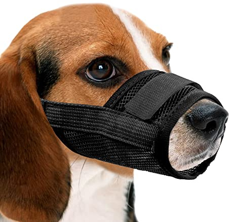 YAODHAOD Respirant Muselière en Nylon Réglable pour Chiens, Réglage Rapide de la Muselière, Museliere Anti-Aboiements et Anti-Morsures(S, Noir)