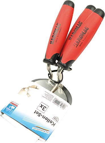 HAROMAC Kellenset STUKKATEUR , 3 teilig, Made in Germany, bestehend aus Stukkateurspachtel in 60 mm - 80 mm - 100 mm, rostfreier Edelstahl, 2 Komponenten Softgriff, Profiqualität