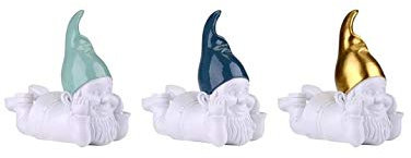 Gift Company Gartenzwerg SEPPEL 3er Set, Steel Blue-Chinese Jade-Gold liegend Größe S, Höhe 13 cm