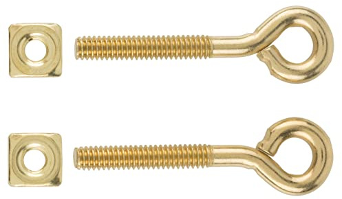 Brass Plated Plain Eye Bolts with Nuts | Pack of 2 | Screw Eye Hook or Eyelet Screw for Bail Pulls & Some Other Furniture | M-1