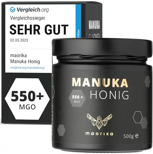 maorika - Manuka Honig 550 MGO + 500g im Glas (lichtundurchlässig, kein Plastik) - laborgeprüft, zertifiziert aus Neuseeland