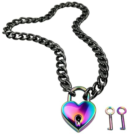 Succuba Padlock Necklace Chain Collar Choker with Two Keys and Box for Women, Men and Pet