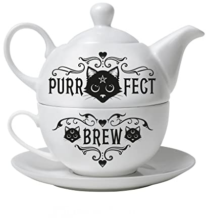 Alchemy Purrfect Brew Tea for One Set Mug Set White 15.5x14.5cm