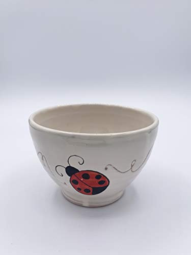 Tazza Scodella da colazione in ceramica fatta e dipinta a mano in Romagna con disegno coccinella