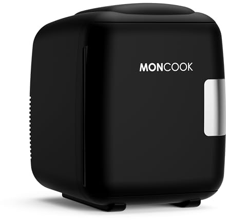 MONCOOK Mini-Kühlschrank für Schlafzimmer – Kleine, tragbare und leise Mini-Kühlschränke für Hautpflege – Kühl- und Wärmefunktion – Perfekt für Zuhause, Büro, Auto oder Reisen - 14L - Schwarz Mono
