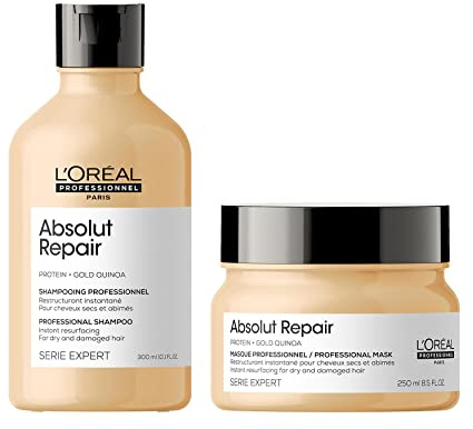 L'Oréal Professionnel | Pflegeset für strapaziertes und trockenes Haar, Mit Quinoa, Serie Expert, Absolut Repair Shampoo 300 ml & Maske 250 ml