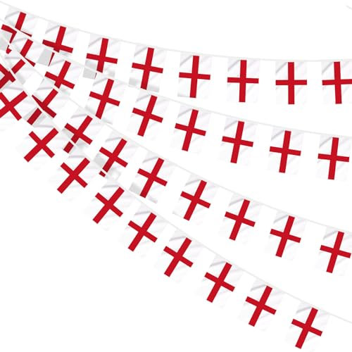 AhfuLife Banderines de cruz de San Jorge 30 banderas de Inglaterra, banderines rectangulares de Inglaterra para celebraciones del Día de San Jorge, juegos de fútbol (4 Paquetes, 20x28 cm-12m)