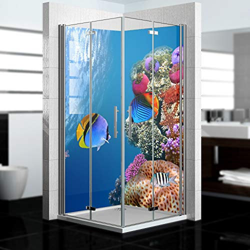 dedeco Eck-Duschrückwand wasserfest Motiv: Ozean V8, 2 x 100x210 cm, als Badrückwand zum Fliesenersatz, als Dekorwand, Wandverkleidung und Duschplatte aus Aluminium - Made in Germany