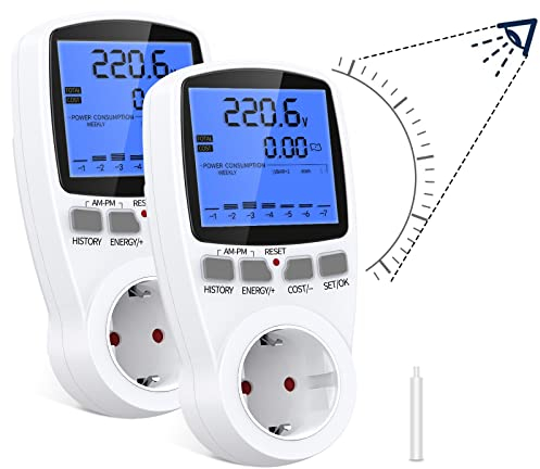 Misuratore di Consumo Elettrico Dual Rate, Ankrs Contatore Energia Elettrica con 180° Grandangolo Schermo LCD Retroilluminazione, Wattmetro Risparmio