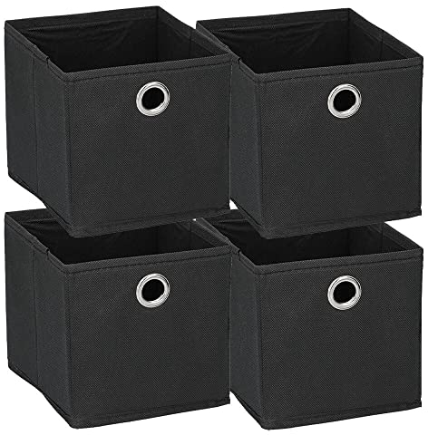 Murago - 4er Set Faltbox ca. 15x15x15 cm Schwarz - Würfel Aufbewahrungsbox faltbar Einschub Korb Schubladen Unterwäsche Organzier Boxen Stoff Regalkorb Klappbox klein