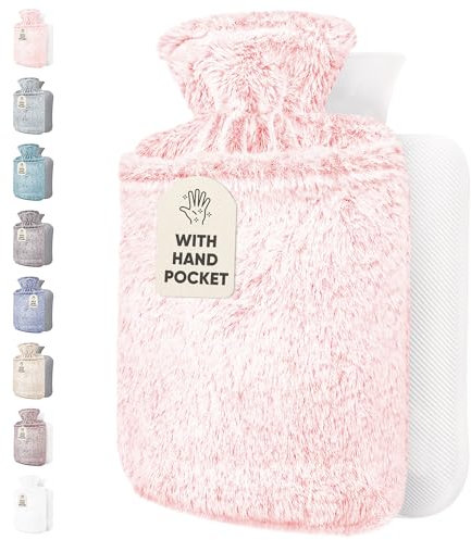 Qomfor Borsa Acqua Calda con Morbida Fodera in Peluche - 1,8L Grande Capienza - Boule Acqua Calda Premium per Alleviare il Dolore Muscolari, Dorsali, Mestruali e Calde Notti (Rosa)