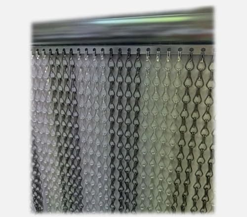 Grey & Silver Aluminium Chain Curtain Metal Door Curtain Insect Or Fly Screen Double Hook Silver - Extra Wide - 150cm x 210cm Matching Header