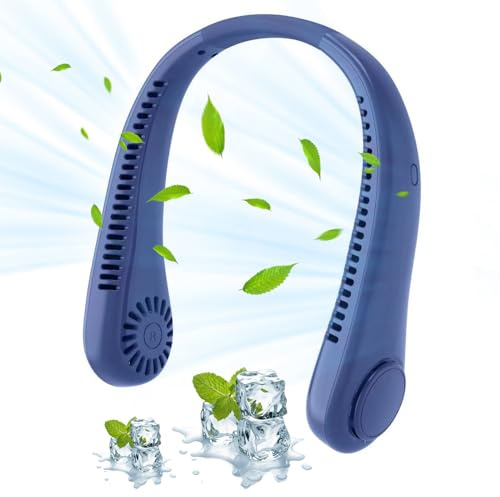 DSLIHA Portable Neck Fan, USB Rechargeable Wearable Hanging Bladeless Hands Free Fan with 3 Speeds, 360°Cooling Personal Fan for Men Women Kids Home Outdoor (Blue)