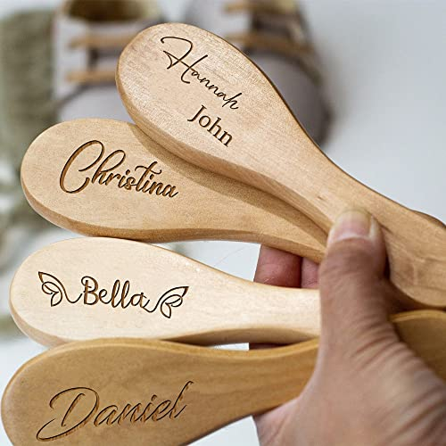 Personalisierte Baby-Haarbürsten mit Gravur für Säuglingsnamen, Holz, für Neugeborene, Geburt/Taufe/Geburtstag, 5 Stück