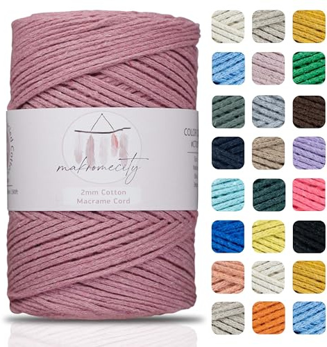 Makromecity, Baumwolle Makramee Garn 2mm x 180m Dusty Rose Recycelte Baumwolle zum Häkeln Cotton Macrame Cord für Handwerk Wohndekorationen Platzteller Umhängetasche Häkeltaschen Runner