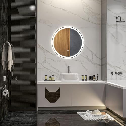 kleankin Badspiegel mit Beleuchtung Runder LED Wandspiegel Ø60 cm Weiß | Touch-Funktion, Memory-Funktion, Beschlagfreier Lichtspiegel, Badezimmerspiegel