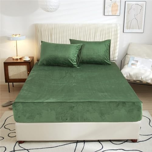 Plüsch Leintuch 120 x 200 Grün Olivgrüne Winter Warm Kuschelige Bettlaken Spannbettlaken 120x200cm Flanell Spannbetttücher Biber Uni Muster Spannbetttuch 120 x 200 für Boxspringbett Hohe Matratze
