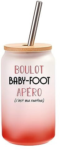 Planetee Verre Cocktail Baby foot c'est ma routine | Idée Cadeau Verre à Eau avec Paille
