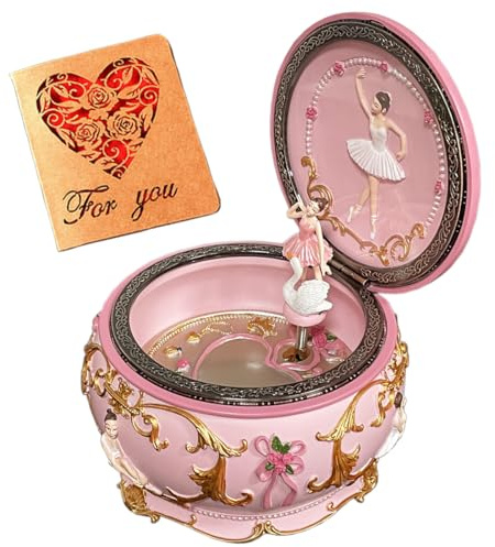 Briskfeel Classical Ballerina Music Box Jewelry Box LED lights Twinkling Resin Carved Collectible Mechanical Ballerine Musical Box with Sankyo 18-Note Ballerina Rotates (4# Ballet)