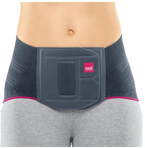 medi Lumbamed Plus Rückenbandage für Damen - Lumbalstützorthese zur Stabilisierung mit Vario-Flex-Pelotte - Farbe: Silber - Größe: III - Feuchtigkeitsregulierend und Atmungsaktiv
