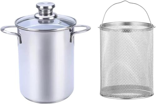 Pasta Pots 4.2L Asparagus Pot 304 Stainless Steel Asparagus Vegetable Steamer Pasta Cooker, Oil Deep Fry Pan Wit Basket And Lid For Home Kitchen Restaurant Cookware