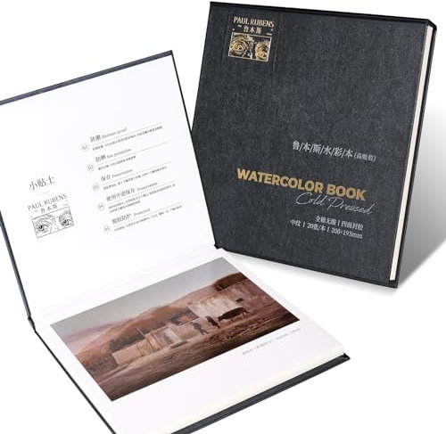 Paul Rubens Aquarellpapier Block, 100% Baumwolle Quadrat Aquarell Skizzenbuch, säurefrei, 300gsm/140lb, Cold Press Kunstzubehör für Erwachsene und Studenten, 20 Blätter, 7,6 * 7,6 Zoll