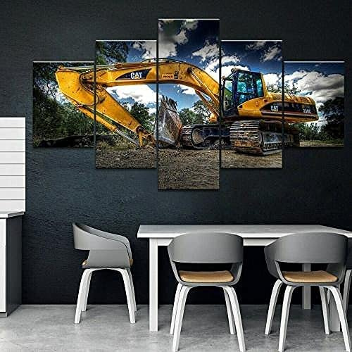 Canvas Wall Art 5 Pieces Vintage Excavator Construction Equipment Wall Art Prints Pictures For Bedroom Dining Kitchen Bathroom Pictures And Wall Art Decoration Artwork 200 X 100 Cm -4S5I+C4X8-