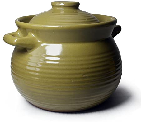 Pot en terre cuite de 1500 ml avec couvercle en céramique vert olive