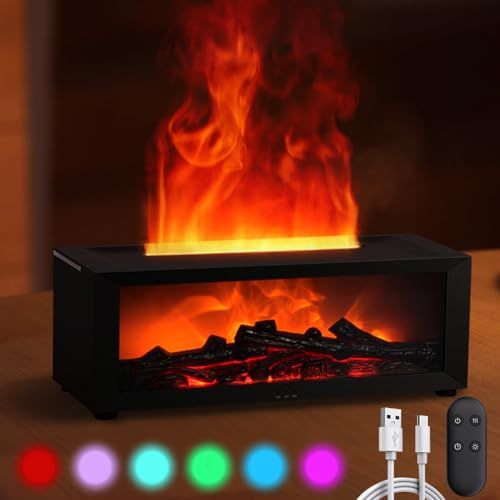 Aroma Diffuser with 7 Flame Effects 150ml Black Aroma Diffuser Essential Oil Diffuser Humidifier with Timer and Remote Control Light Changing Portable Home Decor