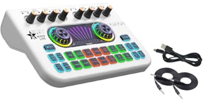 perfeclan Audio-Mixer, Webcast, Live-Stream, Soundkarte, professionelle Soundkarte mit Stimmenverzerrer, Live-Soundkarte für Übertragungen, Singen, Gaming, Weiß