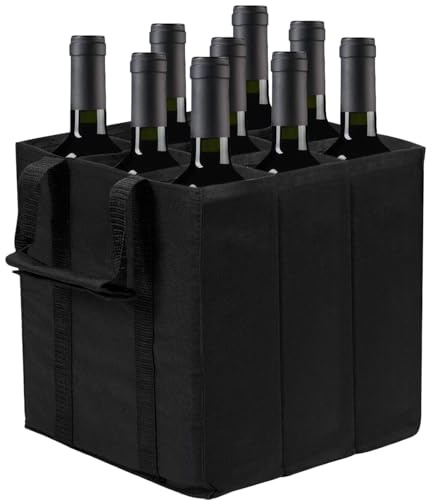 XOKL Flaschenträger, Weinflaschenträger für 9 Flaschen, Wiederverwendbare Flaschentasche, tragbarer Flaschenträger mit Tragegriff für Camping, Picknick, Angeln, Reisen, Einkaufen (27 x 27 x 27 cm)