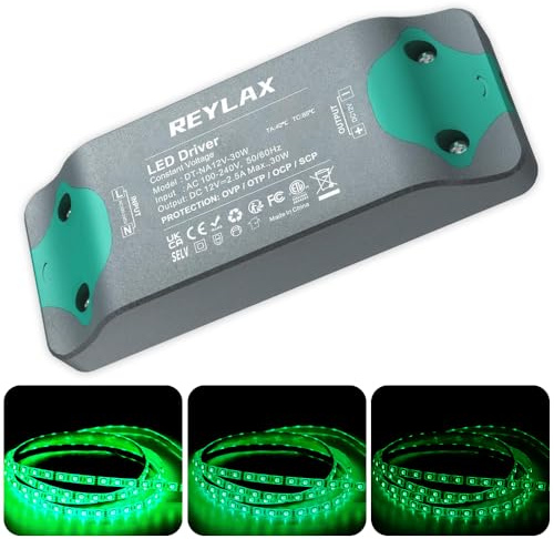 Riisoyu LED Trafo 12V, 30W 2.5A Niederspannung Transformator Netzteil, Konstantspannung Niedervolttrafo Ohne Flimmern und Rauschen für Birnen Lichtstreifen