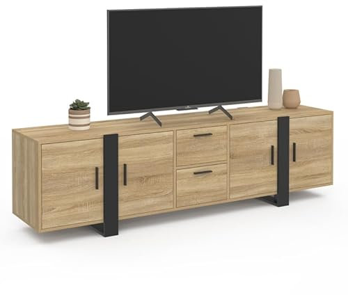 IDMarket - Meuble TV 180 cm Phoenix 4 Portes + 2 tiroirs Bois et Noir