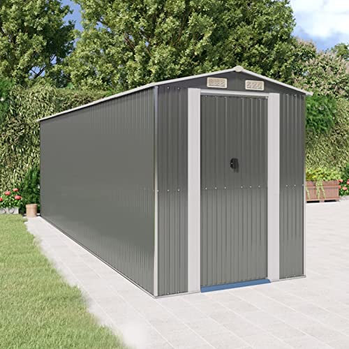ShGaxin Geräteschuppen, Gartenhaus, Gerätehaus, Fahrradgarage, Gartenhütte, Gartengerätehaus, Geräte Schuppen, Hellgrau 192x606x223 cm Verzinkter Stahl