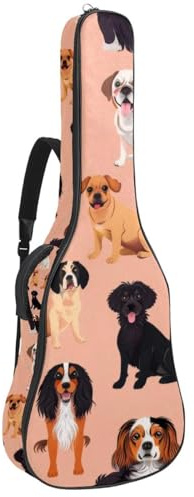 Niedliche Vielzahl von Hunden, nahtlose Akustikgitarrentasche, dick gepolstert, wasserdicht, Gitarrentasche für 101,6 cm, 104,7 cm, 106,7 cm, Mehrfarbig 02, 42.9x16.9x4.7 in, Lässiger Tagesrucksack