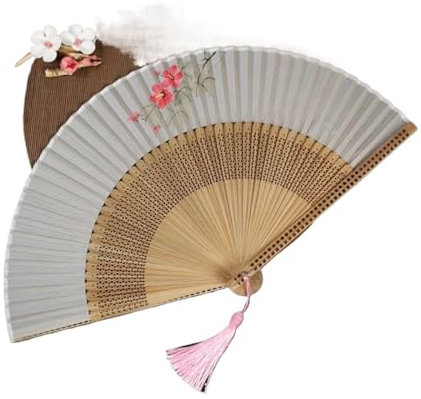 NTIYOU Folding Fan Hand Held Fans Silk Folding Fans Flower Printed Fans Handheld Folded Dance Fans Vintage for Women and Men Gifts Hand fans